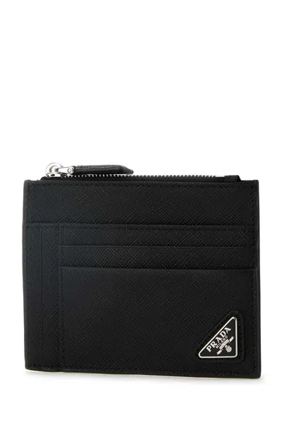 Prada Saffiano Logo Card Holder In Black