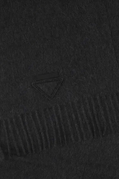 Prada Fringed Hem Twilight Scarf In Black