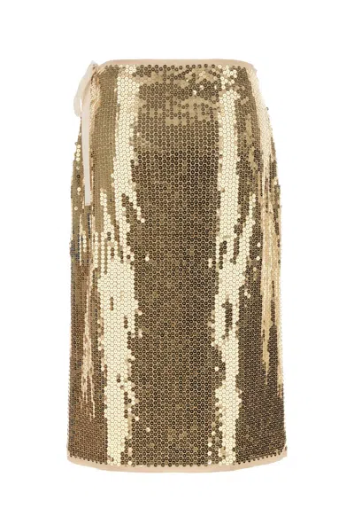 Prada Mesh Skirt With Sequin Embellishment And Side Tie In Pink