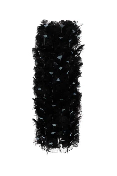Prada Organza Dress Feather Embellishments In Black
