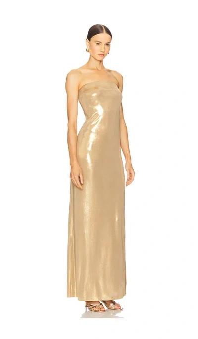Norma Kamali Strapless Tailored Side Slit Gown In Gold