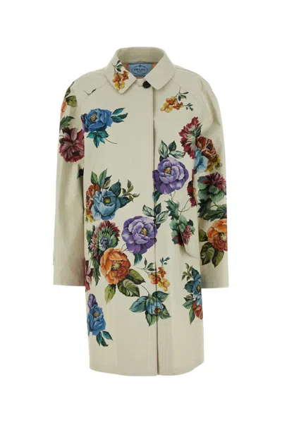 Prada Women Printed Cotton Overcoat In Neutral