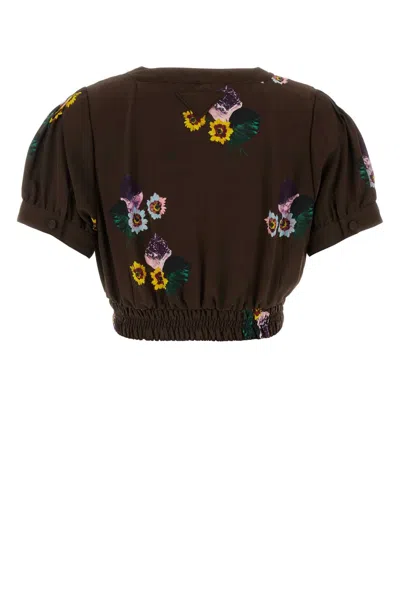 Prada Dark Brown Floral Print Crop Top