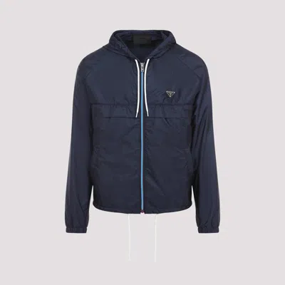 Prada Waterproof Hooded Jacket In Blue