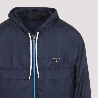 Prada Waterproof Hooded Jacket In Blue