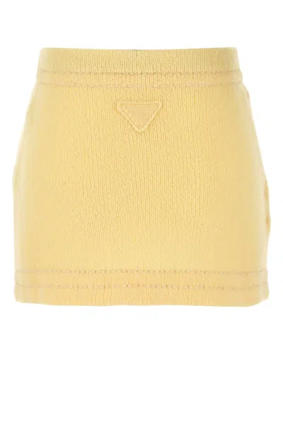 Prada Knitted Mini Skirt In Yellow