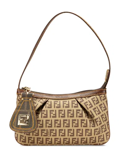 Pre-owned Fendi 2000-2010 Zucchino Coated Canvas Pochette Shoulder Bag