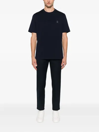 Brunello Cucinelli Cotton Jersey Crew Neck T-shirt With Logo Clothing In Black