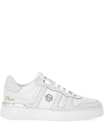 Philipp Plein Crocodile-effect Leather Trainers In White