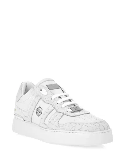 Philipp Plein Crocodile-effect Leather Trainers In White