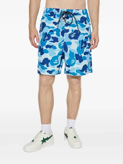 A Bathing Ape Camouflage-pattern Drawstring Shorts In Blue
