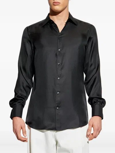 Dolce & Gabbana Long Sleeve Printed Silk Shirt In Black