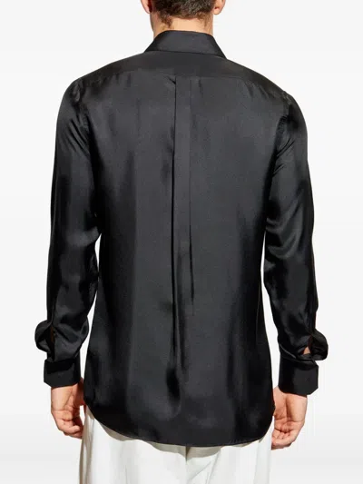 Dolce & Gabbana Long Sleeve Printed Silk Shirt In Black