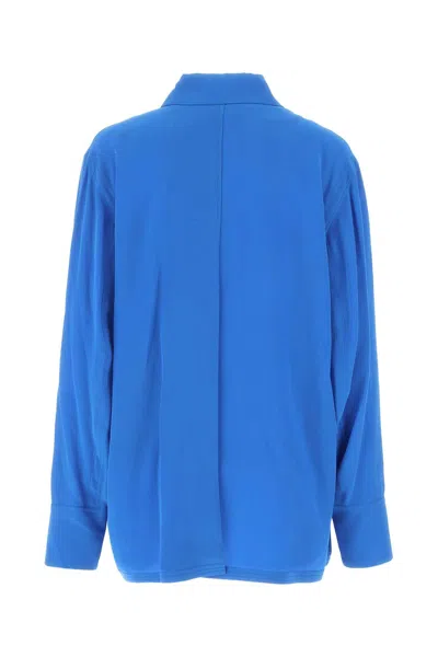 Quira Split Back Shirt With Unique Collar And Buttoned Cuffs In Blue