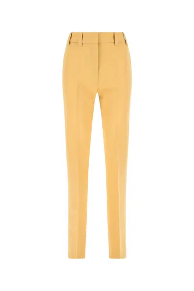 Quira Wool Trousers With Back Pockets And Belt Loops In Yellow