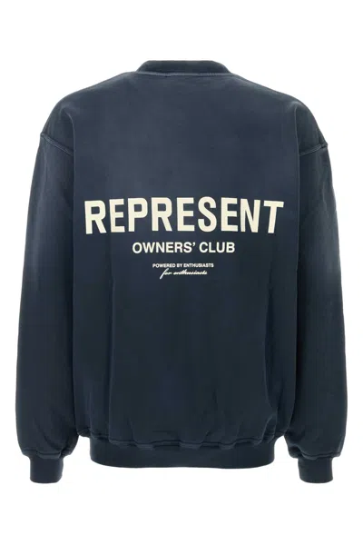 Represent Owners Club Cotton Sweatshirt With Frontal Logo Print In Blue