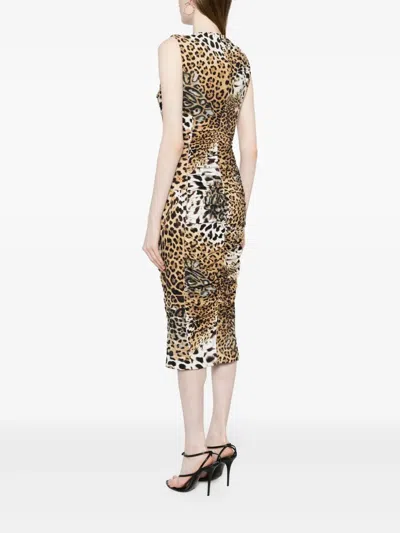 Roberto Cavalli Jaguar-print Gathered Midi Dress