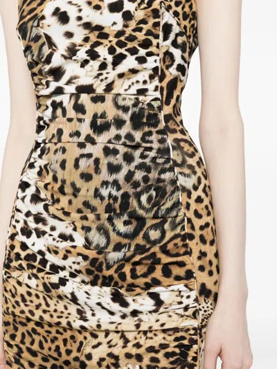 Roberto Cavalli Jaguar-print Gathered Midi Dress