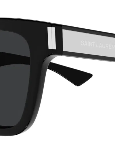 Saint Laurent Black-crystal-black Recycled Acetate Sunglasses In Black
