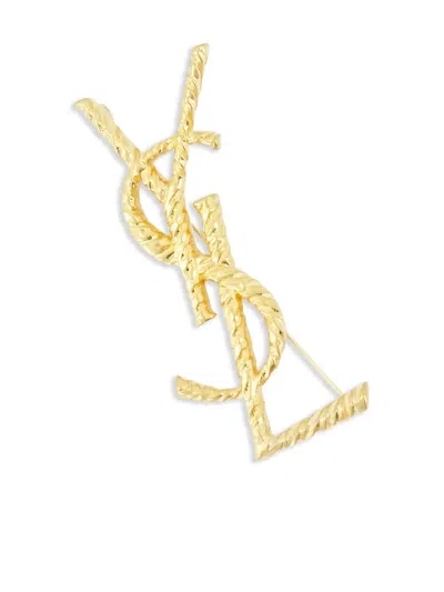 Saint Laurent Broche Ysl Texture T In Gold