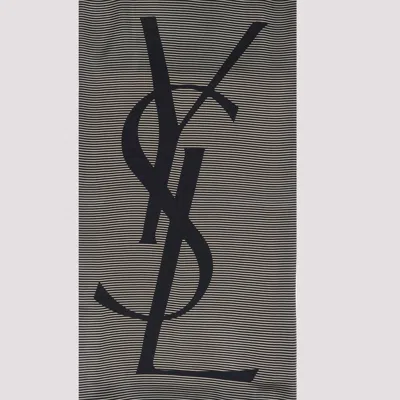 Saint Laurent Cassandre Striped Silk Charmeuse Stole In Brown
