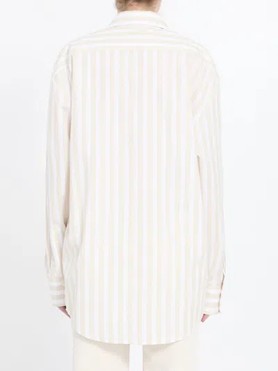Saint Laurent Striped Cassandre Shirt In White