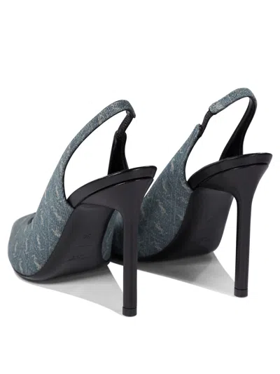 Saint Laurent 105 Logo Jacquard Denim Slingback Sandals In Blue