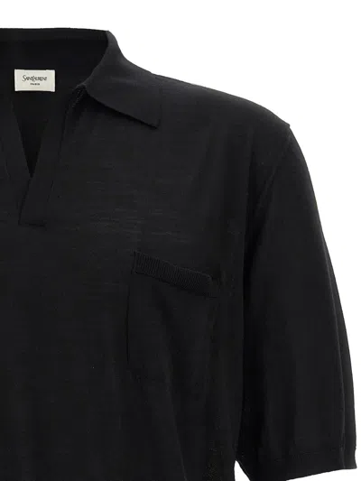 Saint Laurent Black Short Sleeved Wool Polo In Black