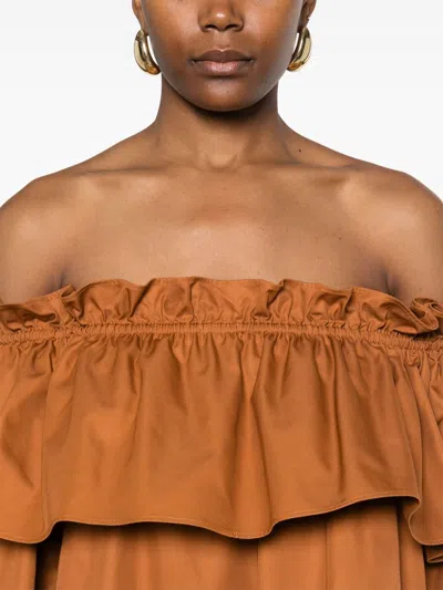 Saint Laurent Ruffled Mini Dress In Brown