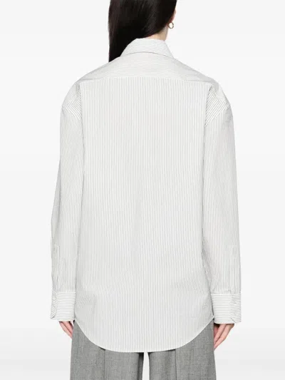 Saint Laurent Striped Cotton Shirt In Gray