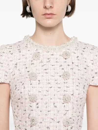 Self-portrait Pink Boucle Pearl Mini Dress In Neutral