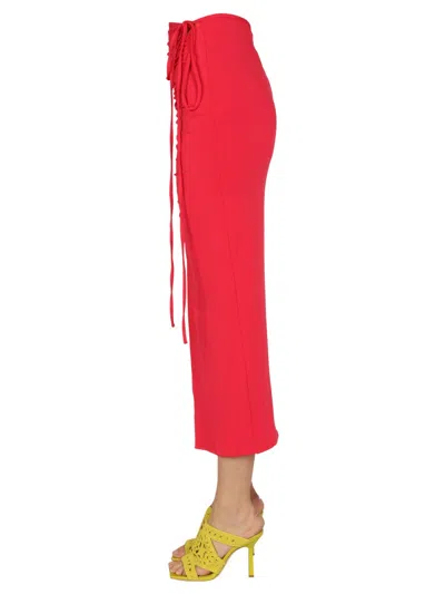 Self-portrait Gathered High Waist Midi Skirt In Fuchsia Pink Polyester In Red