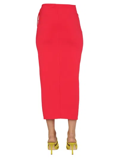 Self-portrait Gathered High Waist Midi Skirt In Fuchsia Pink Polyester In Red