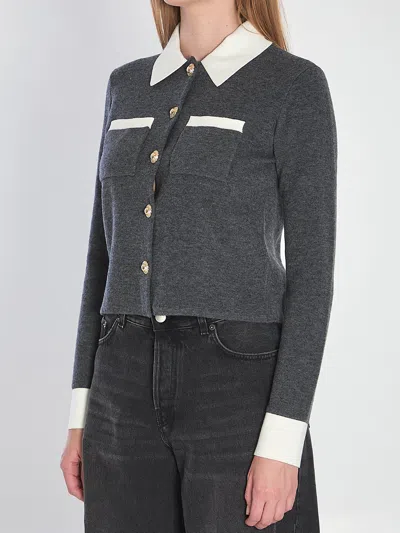 Self-portrait Contrast Collar Wool Blend Cardigan