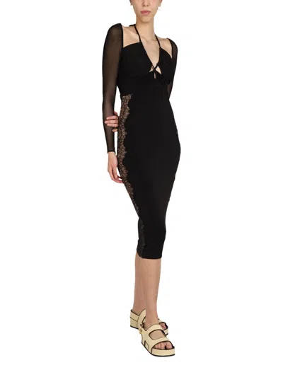 Self-portrait Midi Dress With Cut-out In Black