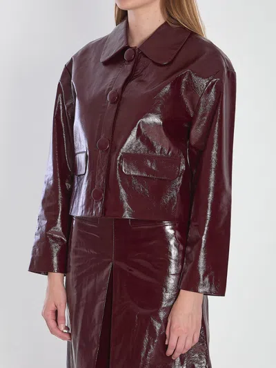 Self-portrait Leather Cropped Jacket In Burgundy