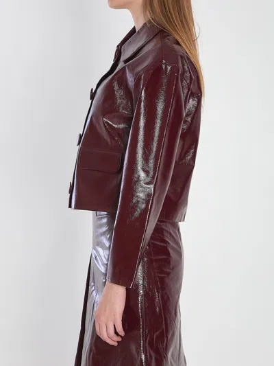Self-portrait Leather Cropped Jacket In Burgundy