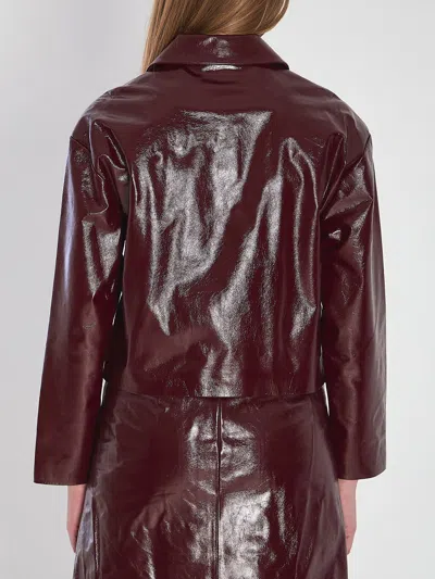 Self-portrait Leather Cropped Jacket In Burgundy