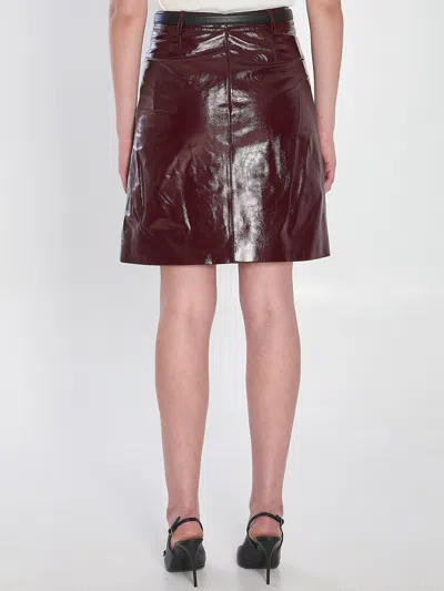 Self-portrait Belted Patent Leather Miniskirt In Burgundy