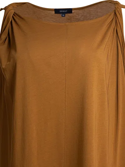 Soeur Shoulder Detail Gathered Midi Length Relaxed Silhouette In Gold