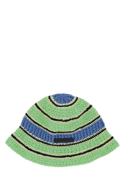 Stella Mccartney Green Blue Embroidered Crochet Hat In Green