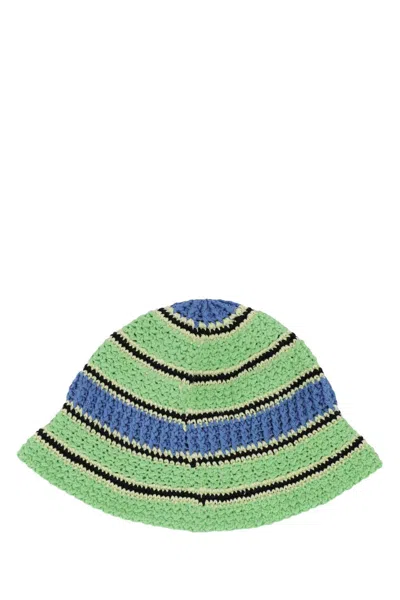 Stella Mccartney Green Blue Embroidered Crochet Hat In Green