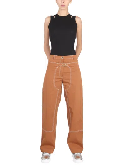 Stella Mccartney Trousers With Buckle And Pockets In Brown