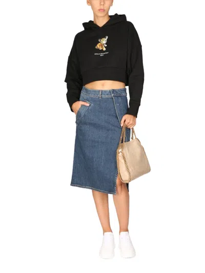 Stella Mccartney Cropped Tiger Graphic Hooded Sweatshirt In Black