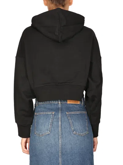 Stella Mccartney Cropped Tiger Graphic Hooded Sweatshirt In Black