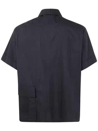 Ten C Button-down Black Cotton Shirt With Minimalist Design