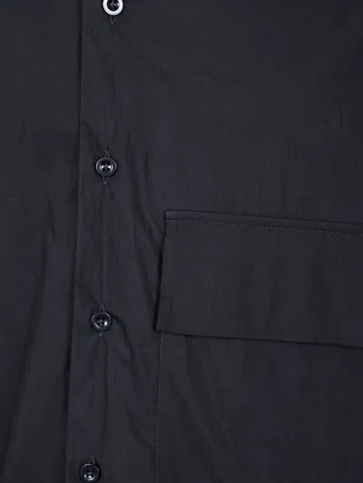Ten C Button-down Black Cotton Shirt With Minimalist Design
