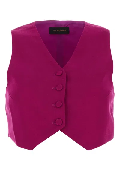 The Andamane Sleeveless V-neck Vest With Belted Waist In Pink