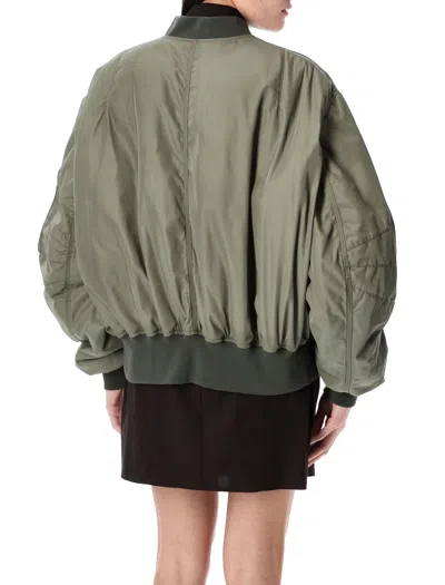 Attico Green Bomber Jacket With Zip Pocket On The Sleeve In Tech Fabric Woman
