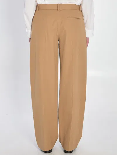 The Row Alfidis Pleated Brushed Cotton And Cashmere-blend Twill Wide-leg Trousers In Brown